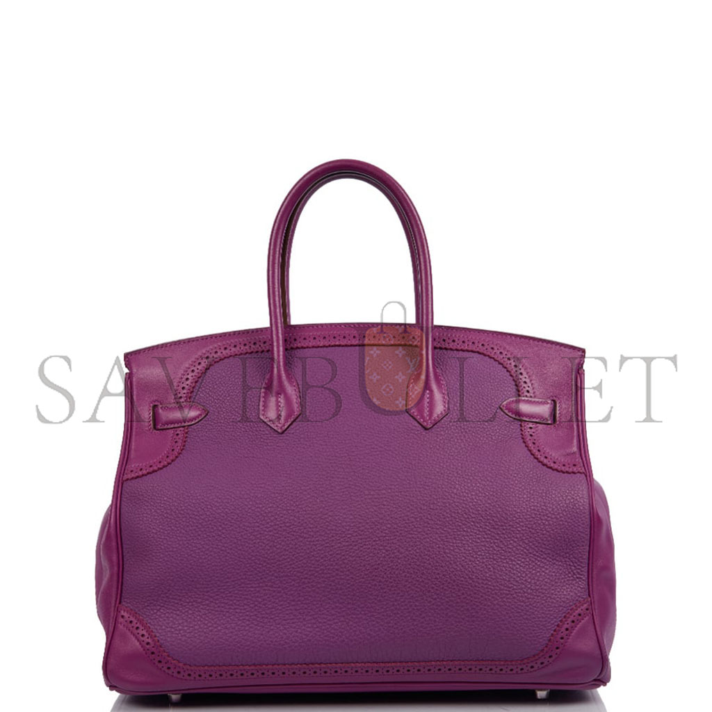 HERMÈS MASTER BIRKIN 35 SWIFT AND TOGO LACE SERIES ANEMONE PURPLE SILVER BUCKLE H082650CK06 (35*28*18cm)